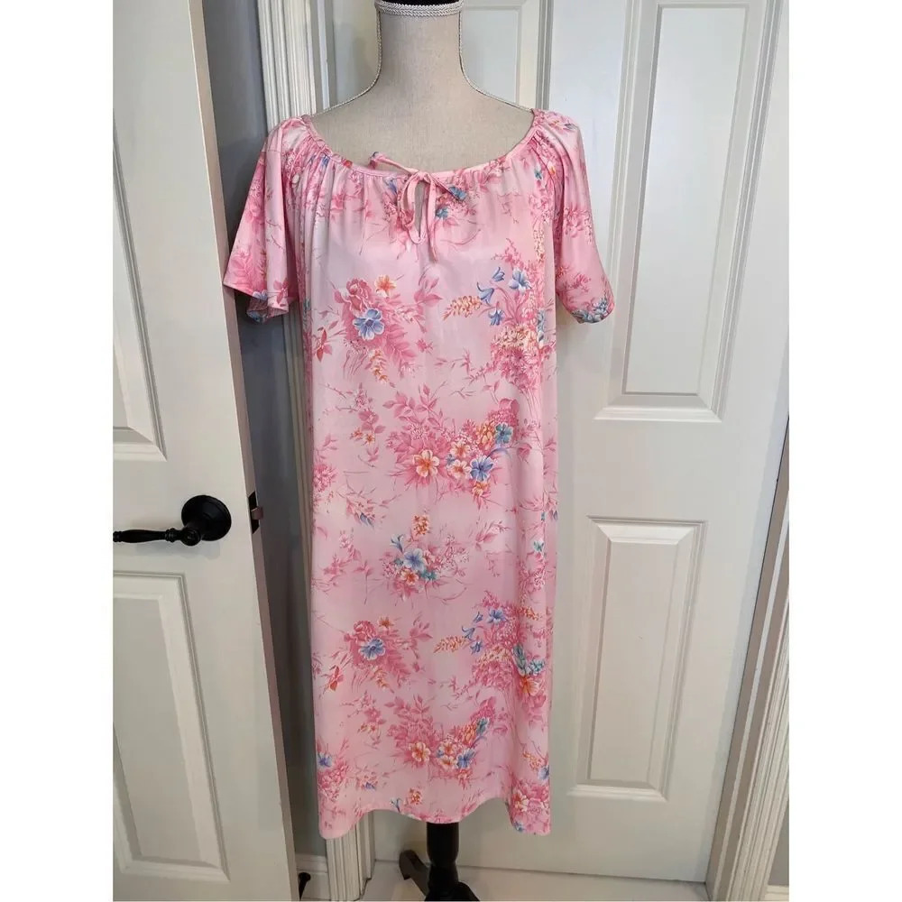 Haband for Her Vintage MCM pink liberty floral short sleeve nightgown X-LARGE